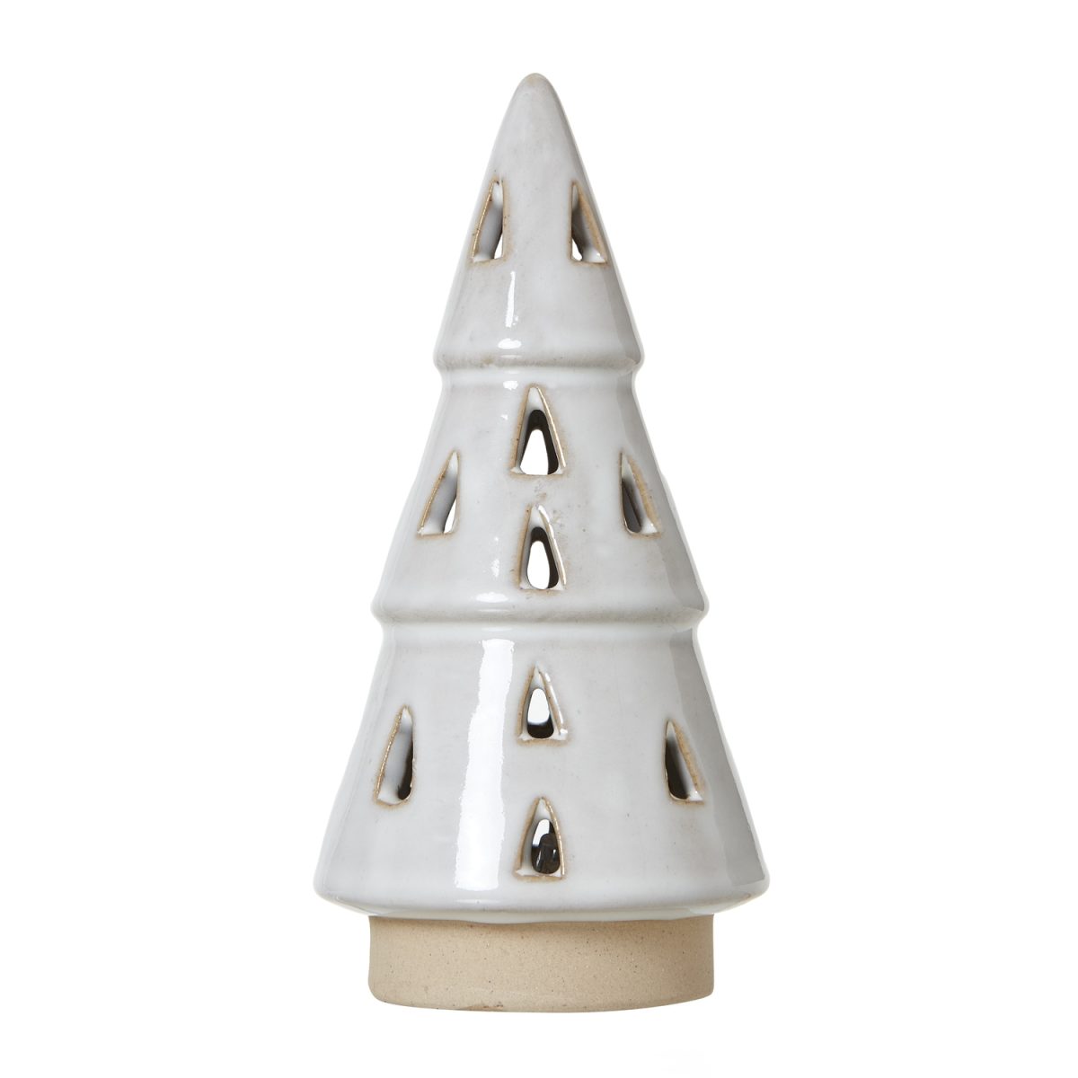 Small White Ceramic Cut-Out Tree With LED Lights - 7cm x 7cm x 15cm