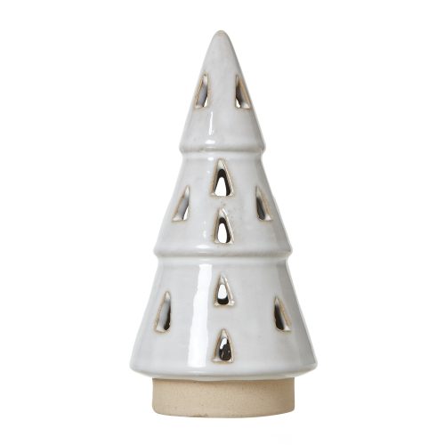 Small White Ceramic Cut-Out Tree With LED Lights - 7cm x 7cm x 15cm