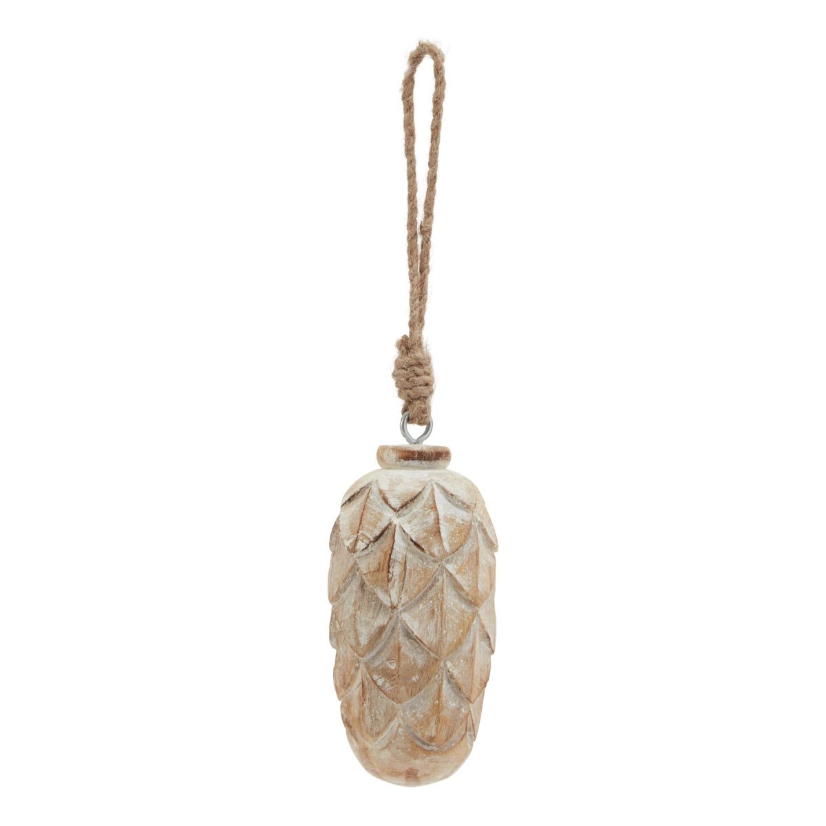 Antique White Wash Pine Cone Bauble - 6cm x 6cm x 13cm