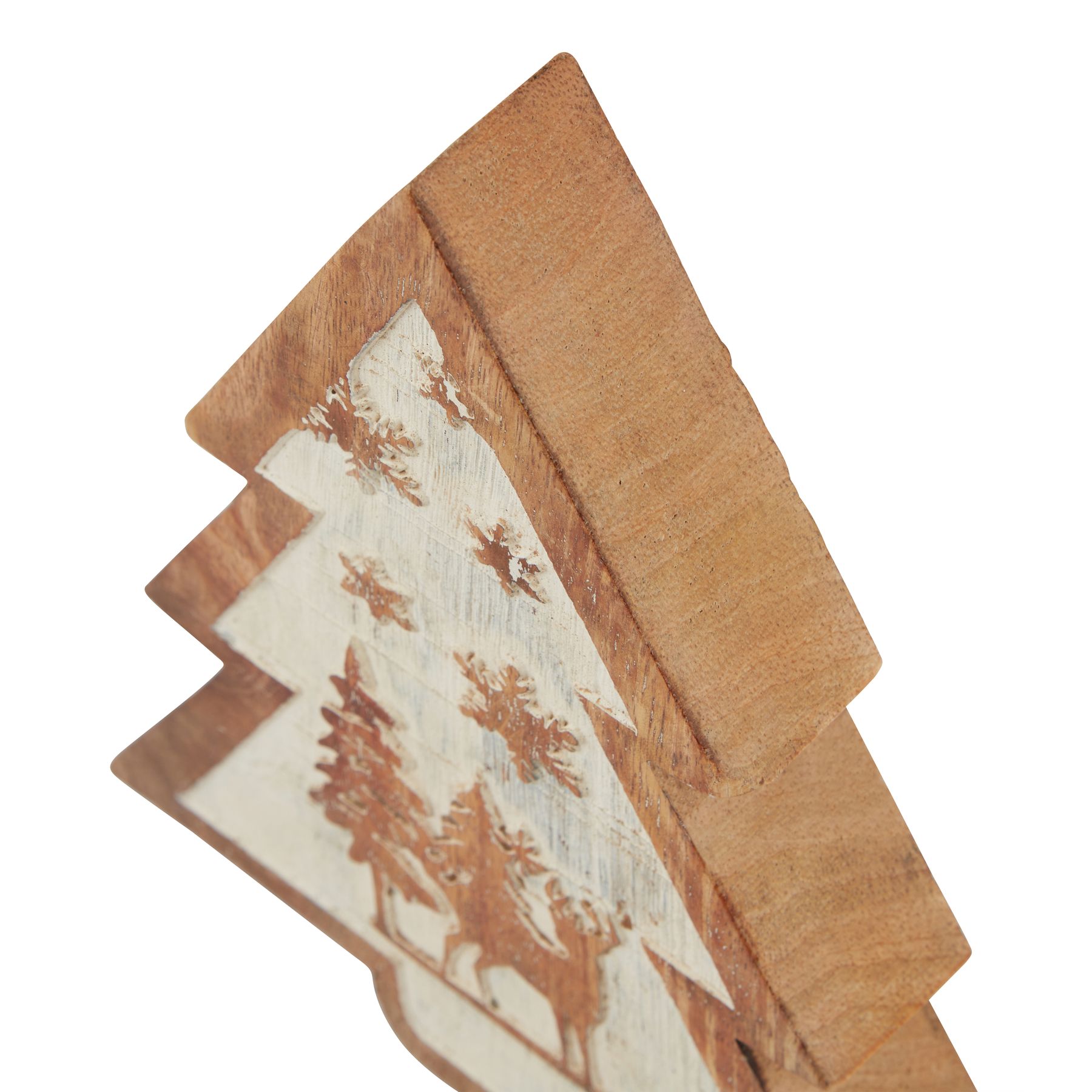 Natural Wooden Snow Scene Tree Decoration - 4cm x 15cm x 20cm