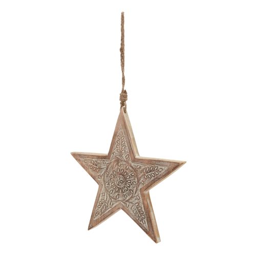 Natural Wooden Large Patterned Hanging Star - 2cm x 25cm x 25cm