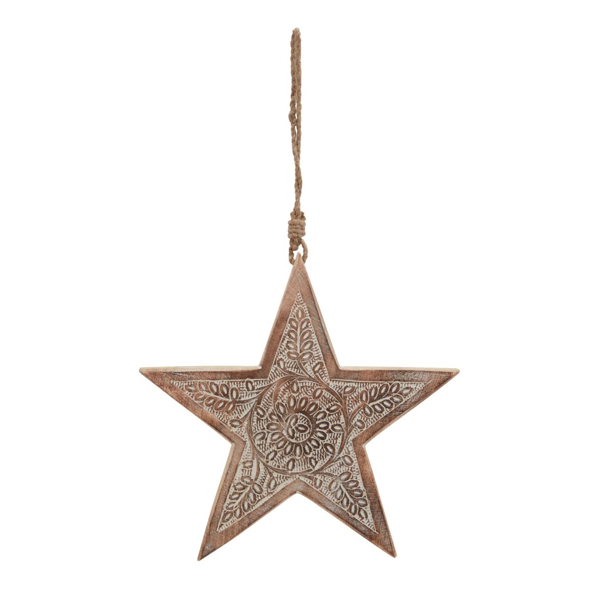Natural Wooden Large Patterned Hanging Star - 2cm x 25cm x 25cm