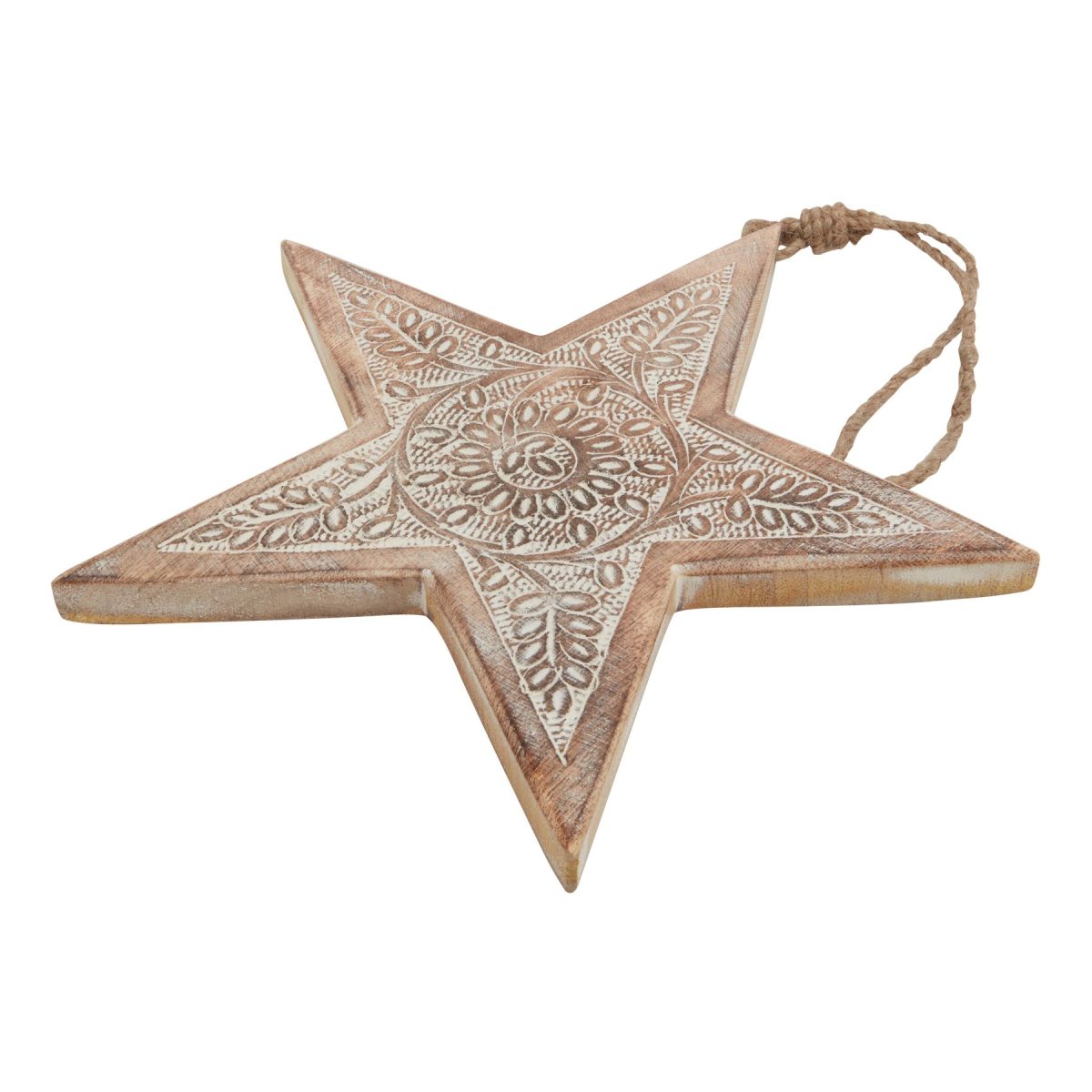Natural Wooden Large Patterned Hanging Star - 2cm x 25cm x 25cm