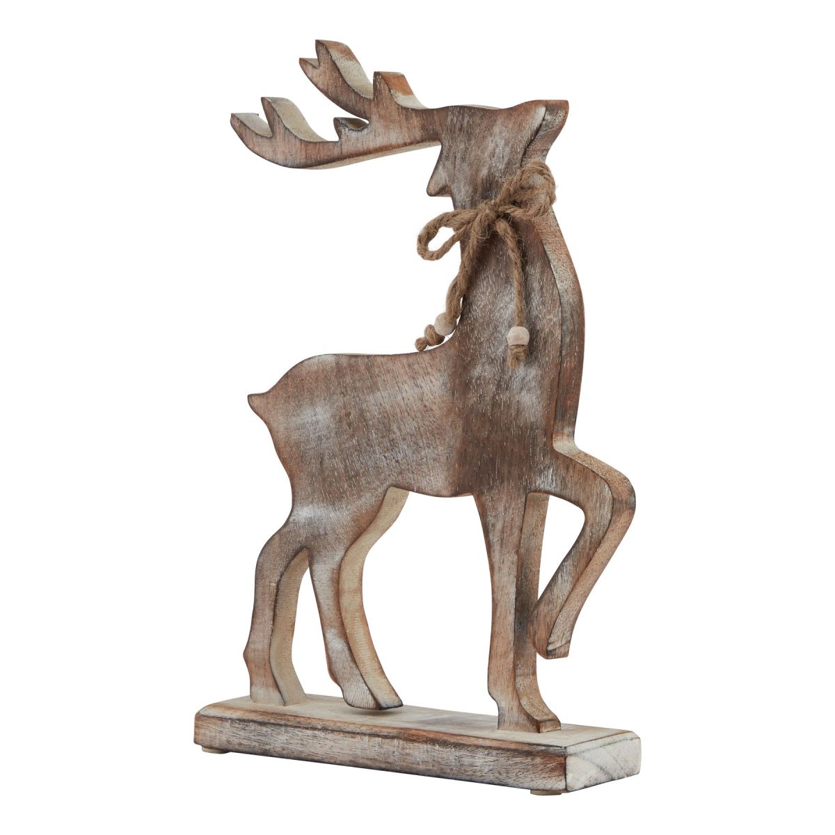 White Wash Wooden Reindeer Decoration - 7cm x 22cm x 32cm