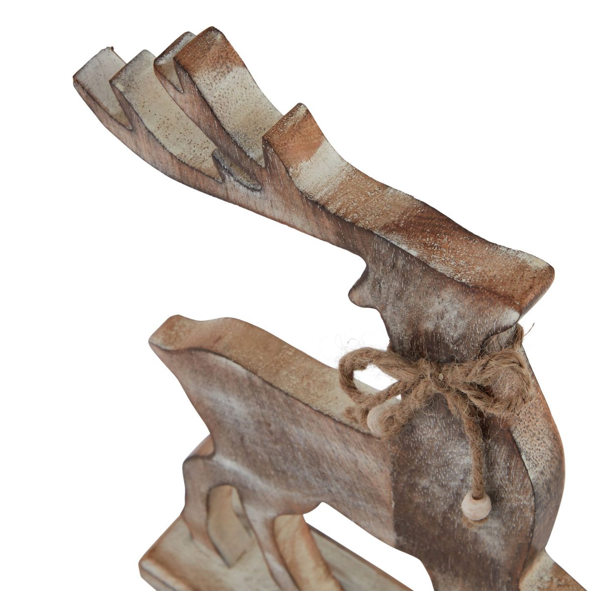 White Wash Wooden Reindeer Decoration - 7cm x 22cm x 32cm