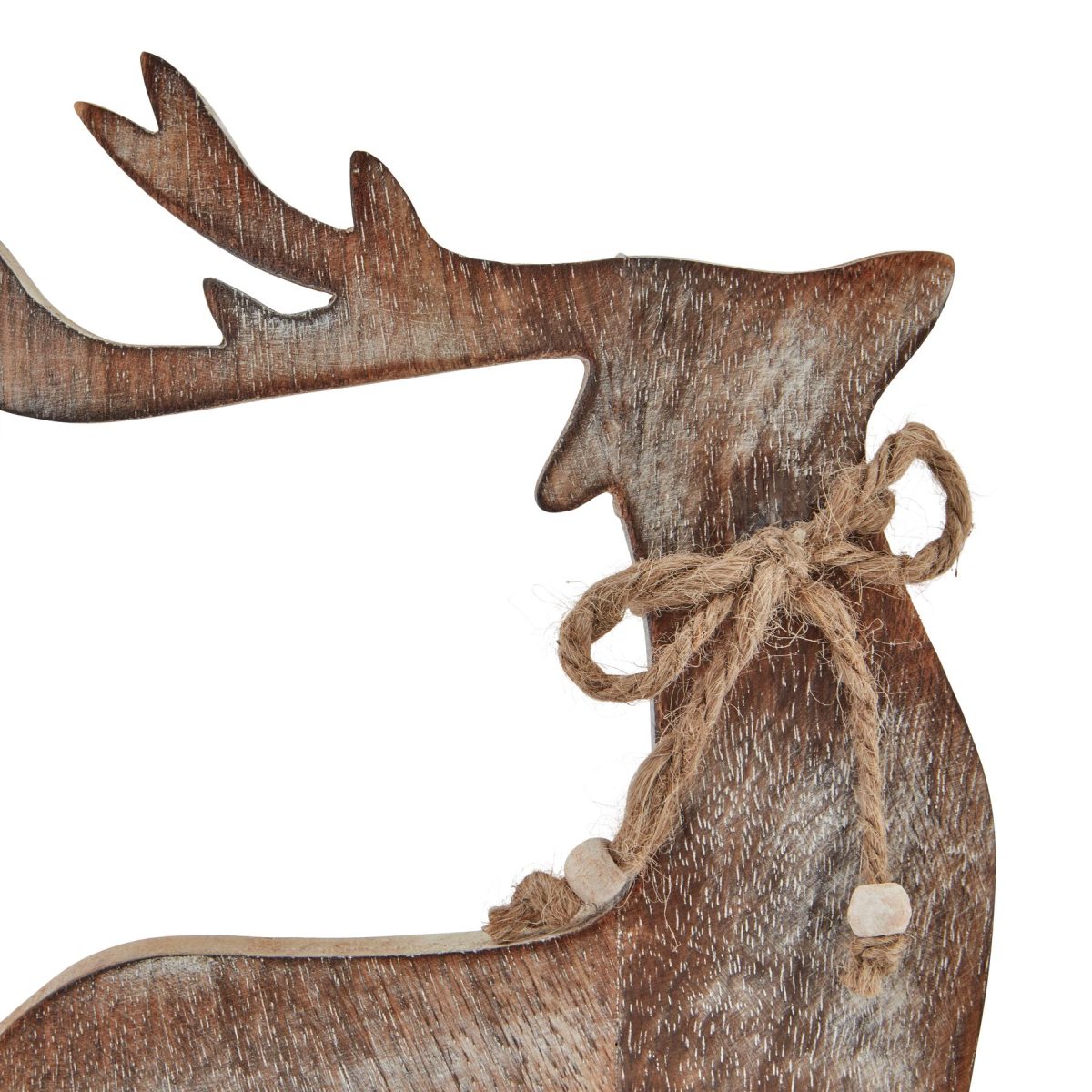 White Wash Wooden Reindeer Decoration - 7cm x 22cm x 32cm