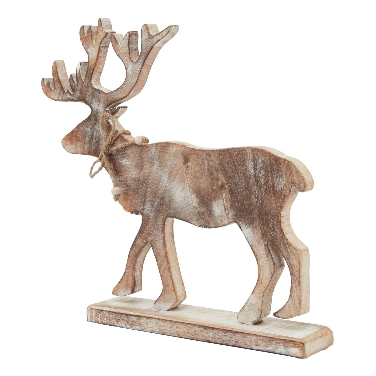White Wash Wooden Stag Decoration - 6cm x 32cm x 35cm