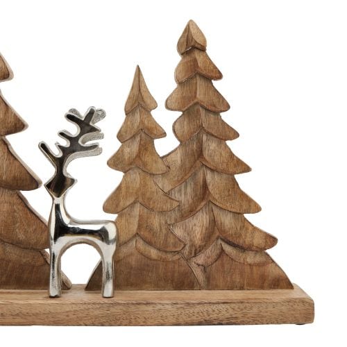 Wood And Metal Tree And Reindeer Decoration - 6cm x 27cm x 52cm