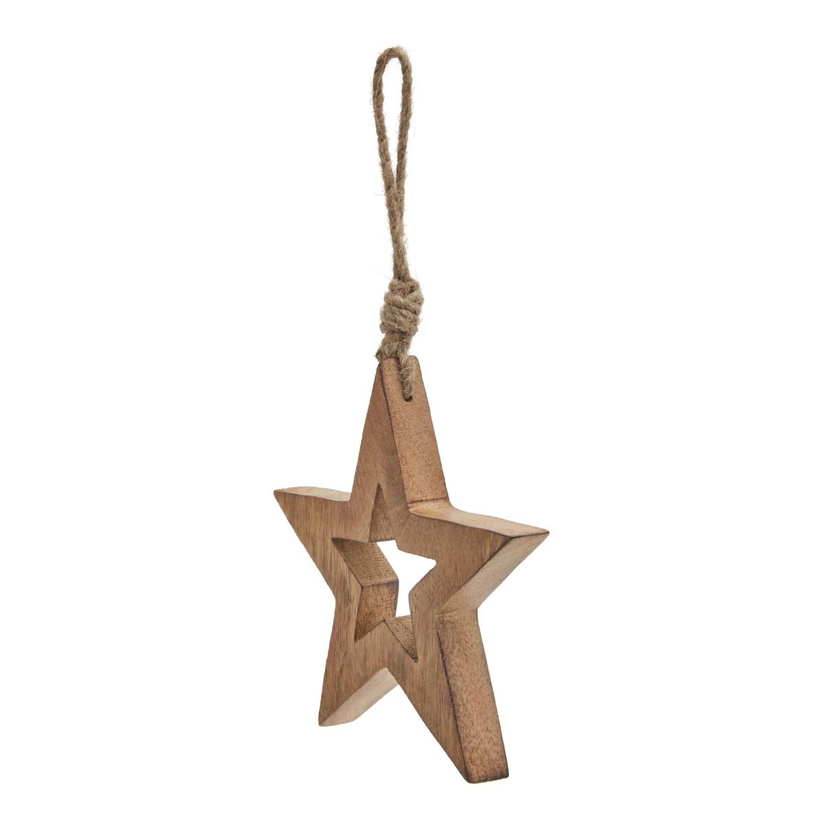 Natural Wooden Hanging Star - 3cm x 14cm x 14cm
