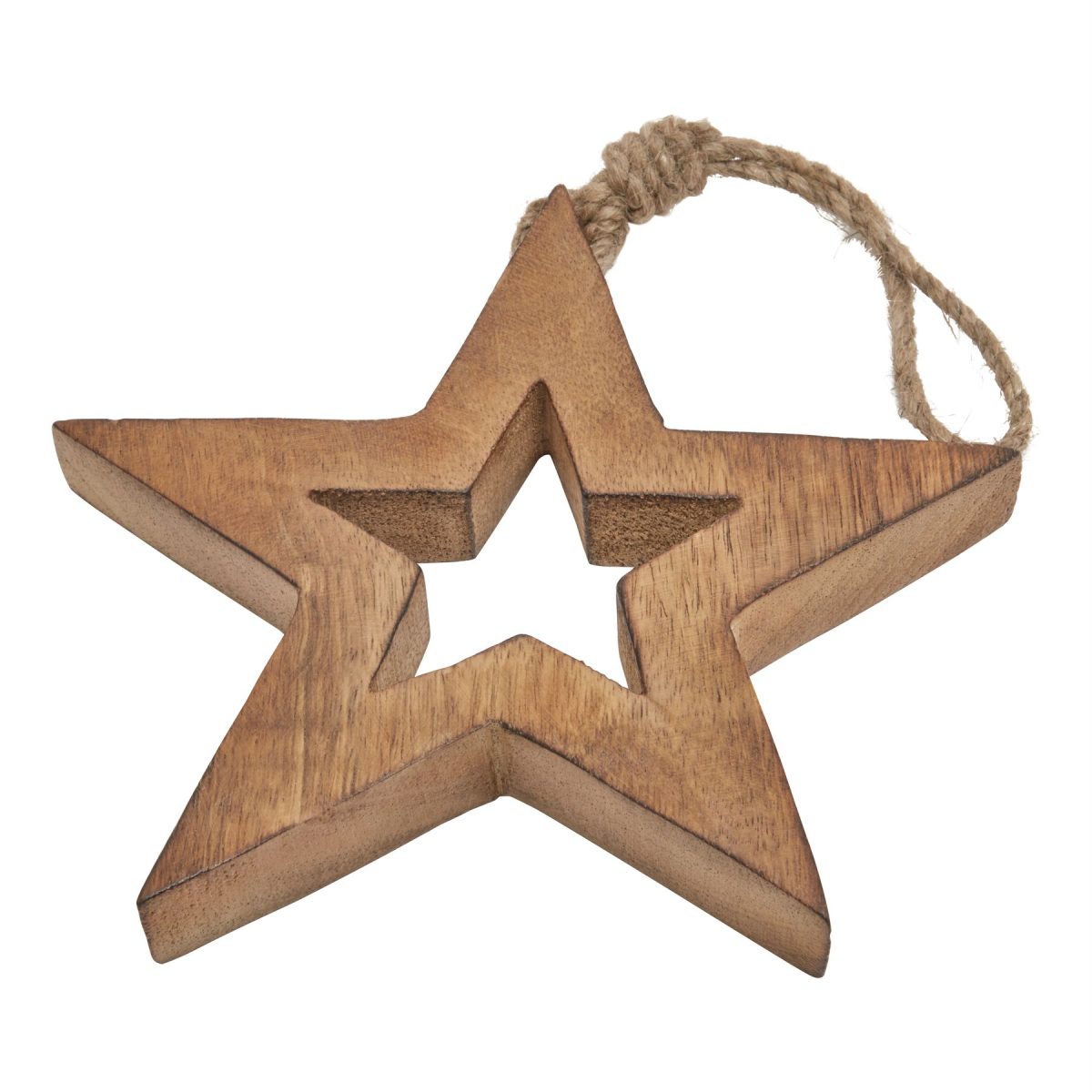 Natural Wooden Hanging Star - 3cm x 14cm x 14cm