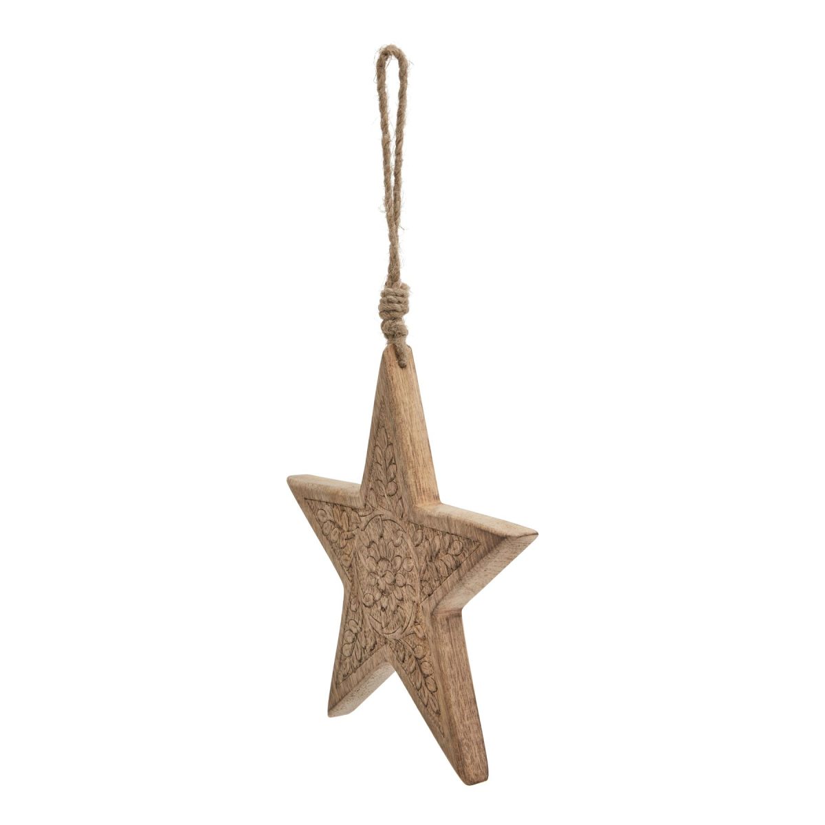 Natural Wooden Patterned Hanging Star - 2cm x 20cm x 20cm