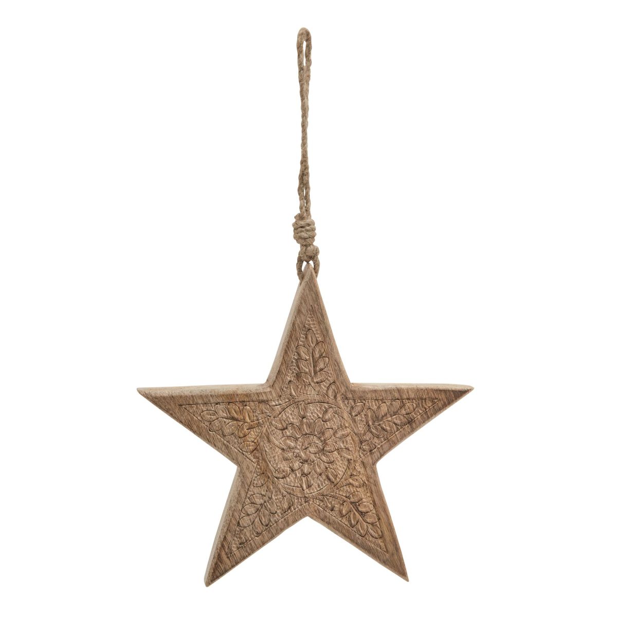 Natural Wooden Patterned Hanging Star - 2cm x 20cm x 20cm