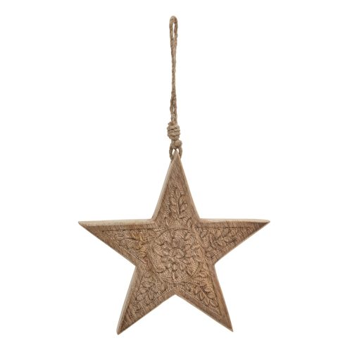 Natural Wooden Patterned Hanging Star - 2cm x 20cm x 20cm