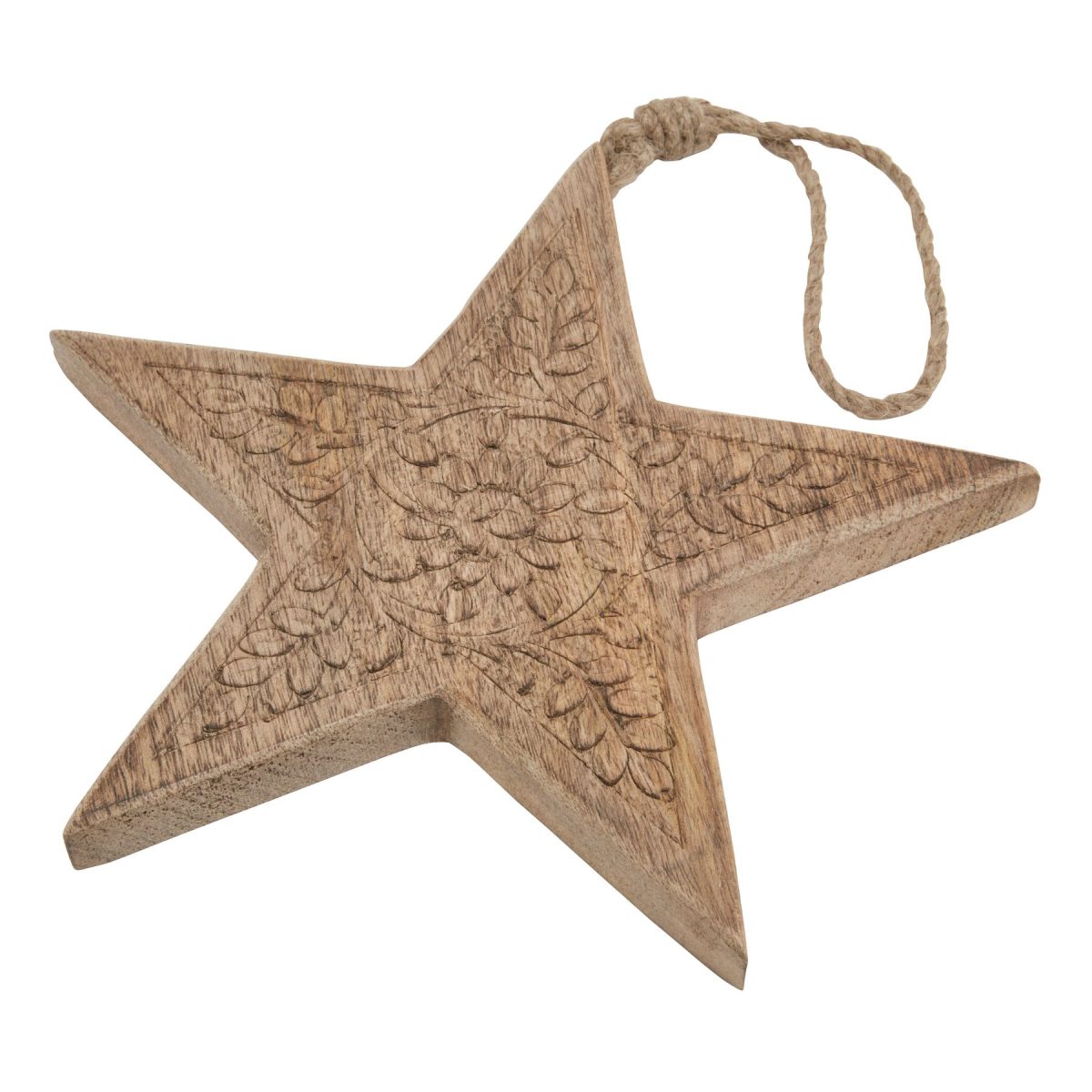 Natural Wooden Patterned Hanging Star - 2cm x 20cm x 20cm