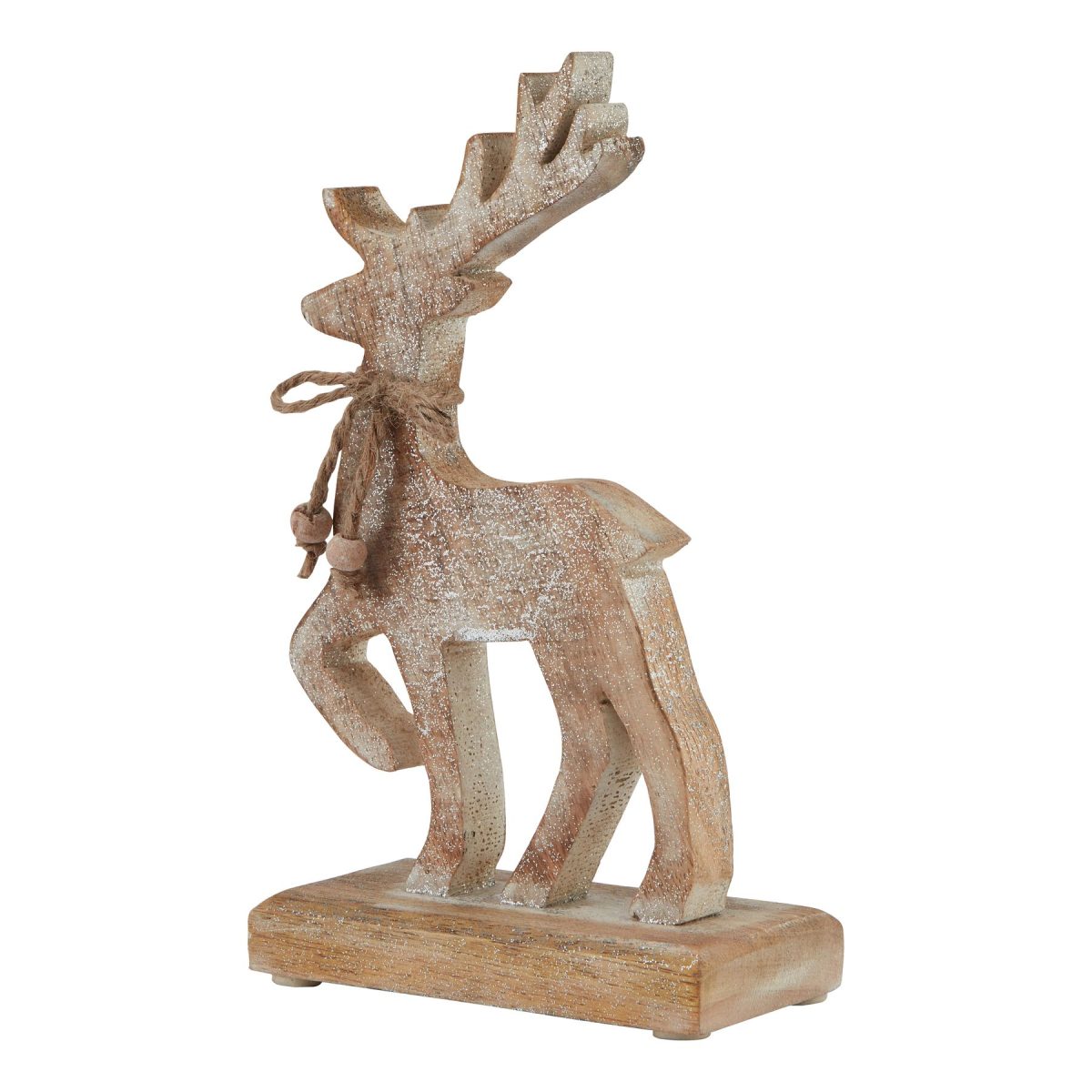 White Wash Wooden Sparkle Reindeer Decoration - 6cm x 15cm x 22cm