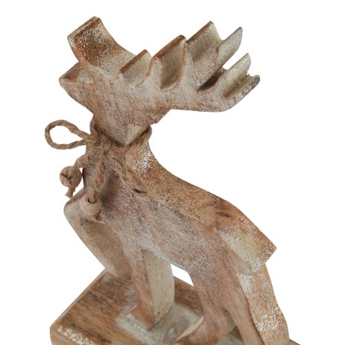 White Wash Wooden Sparkle Reindeer Decoration - 6cm x 15cm x 22cm