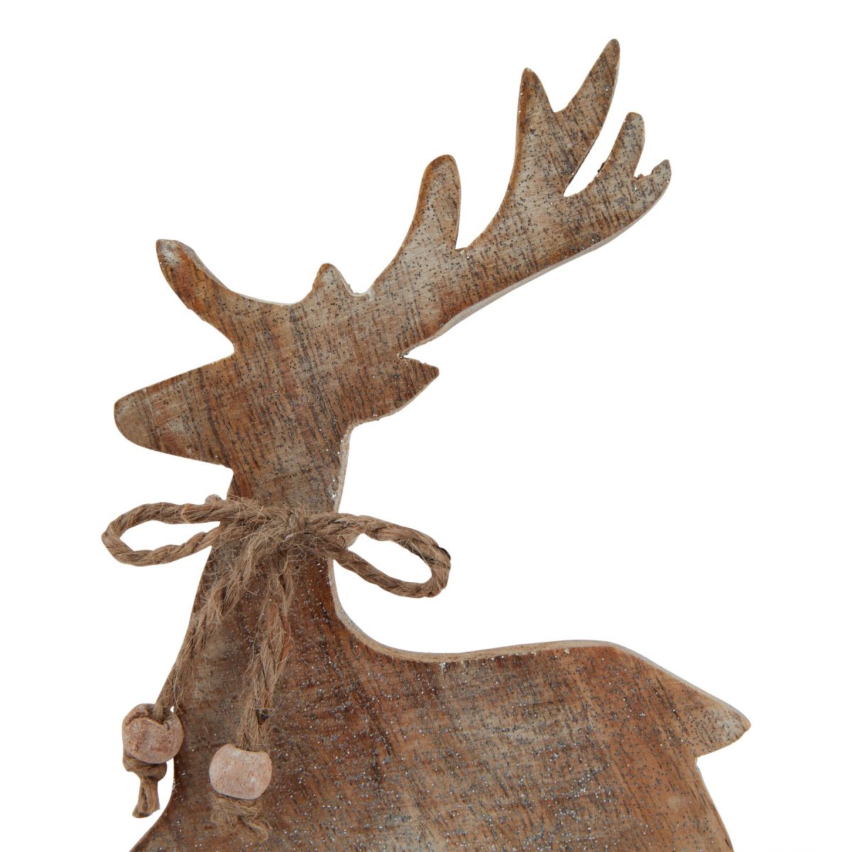 White Wash Wooden Sparkle Reindeer Decoration - 6cm x 15cm x 22cm
