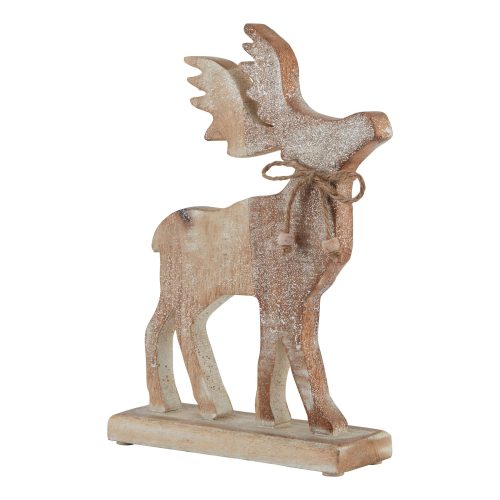White Wash Wooden Sparkle Stag Decoration - 6cm x 19cm x 27cm