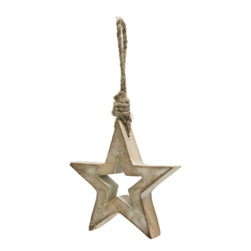 White Wash Small Wooden Hanging Star Decoration - 1cm x 10cm x 10cm