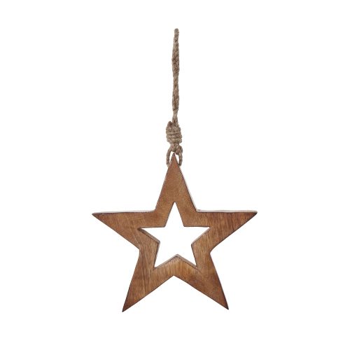 White Wash Wooden Hanging Star Decoration - 1cm x 15cm x 15cm