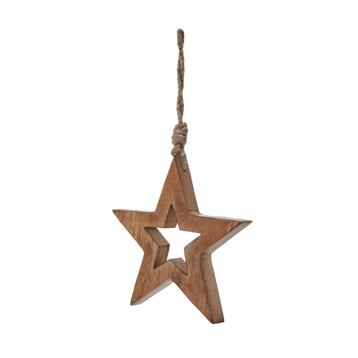 White Wash Wooden Hanging Star Decoration - 1cm x 15cm x 15cm