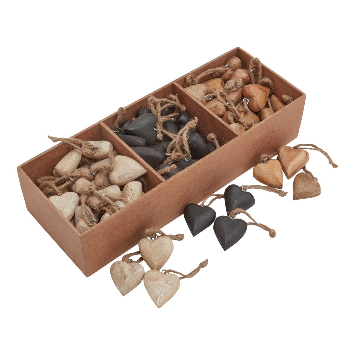 Pack Of 90 Wooden Heart Hanging Decorations - 8cm x 12cm x 35cm