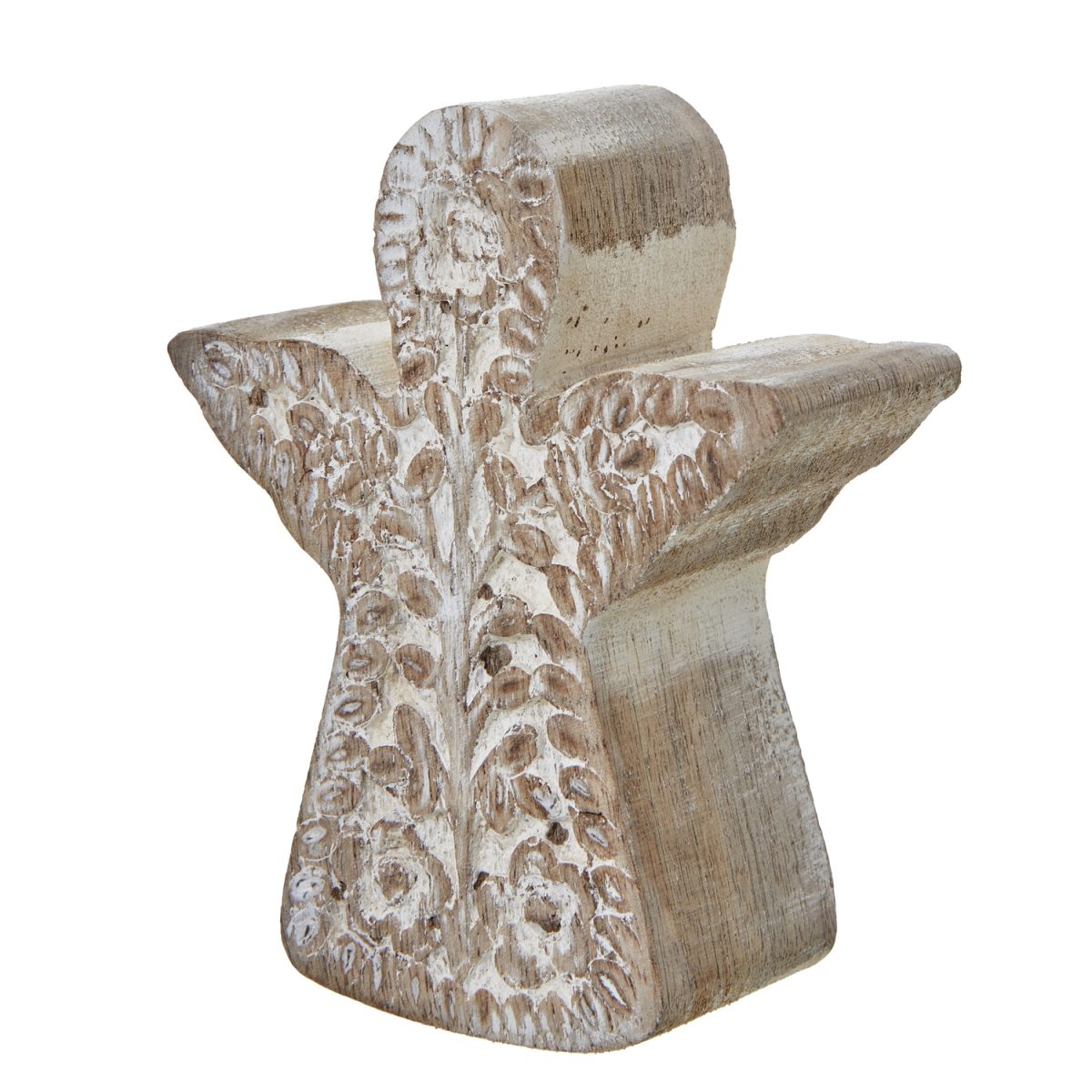 White Wash Patterned Angel Decoration - 4cm x 9cm x 10cm