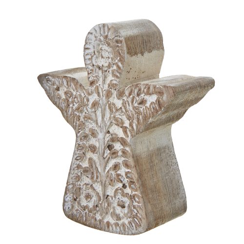 White Wash Patterned Angel Decoration - 4cm x 9cm x 10cm