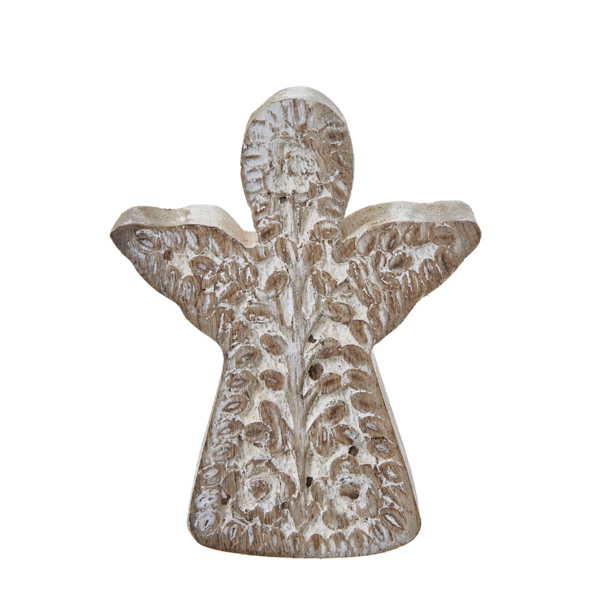 White Wash Patterned Angel Decoration - 4cm x 9cm x 10cm