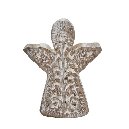 White Wash Patterned Angel Decoration - 4cm x 9cm x 10cm