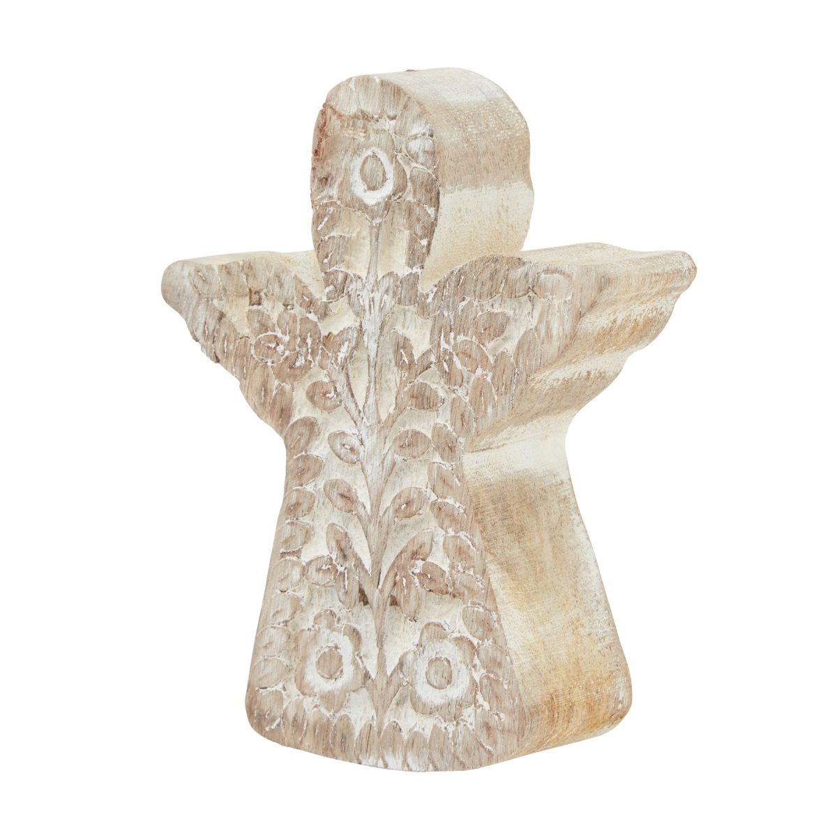 White Wash Patterned Large Angel Decoration - 12cm x 4cm x 15cm