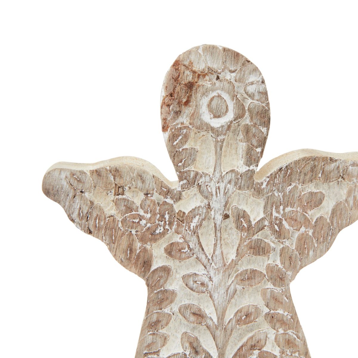 White Wash Patterned Large Angel Decoration - 12cm x 4cm x 15cm
