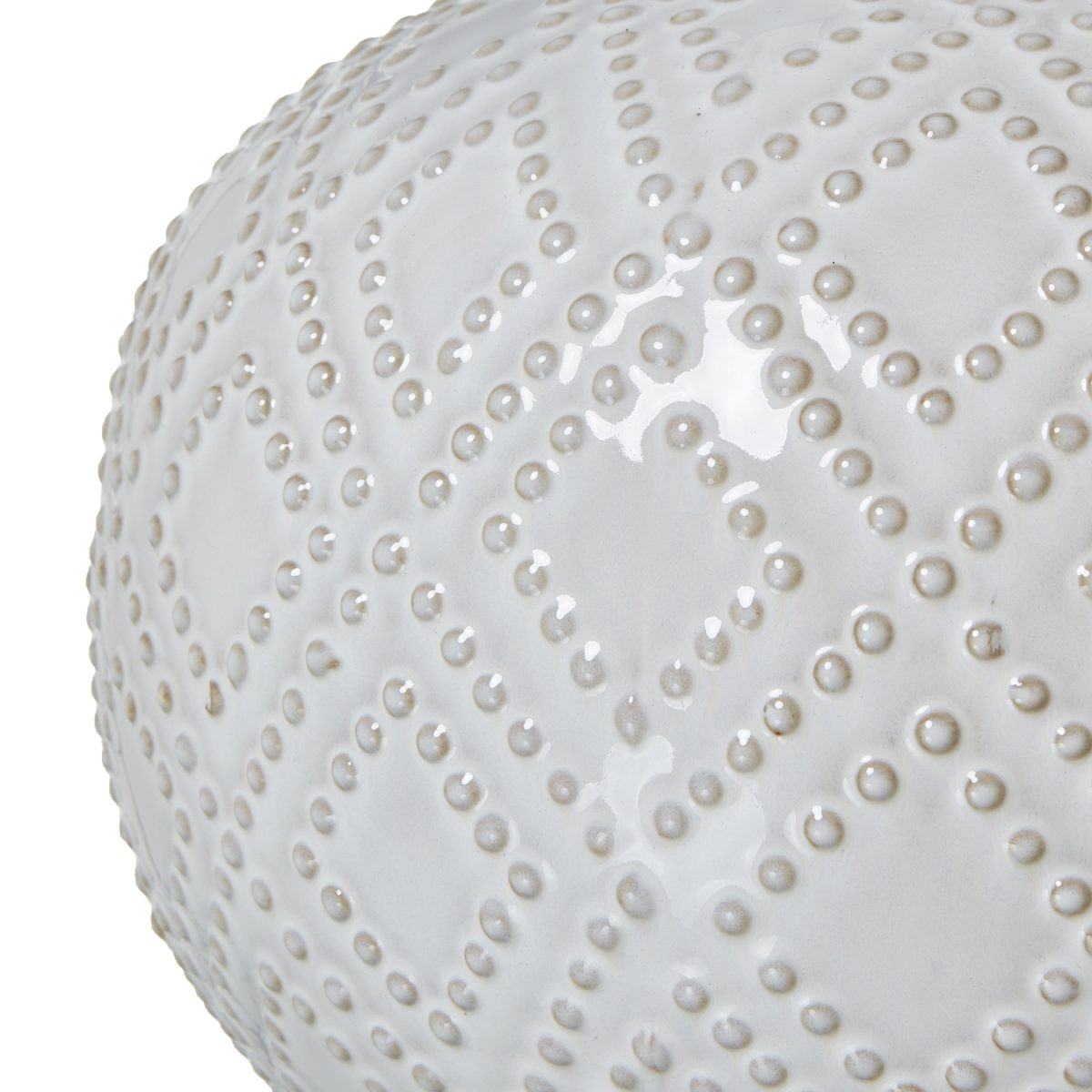 Mochos White Beaded Orb Ceramic Table Lamp With Linen Shade