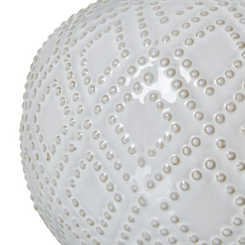 Mochos White Beaded Orb Ceramic Table Lamp With Linen Shade
