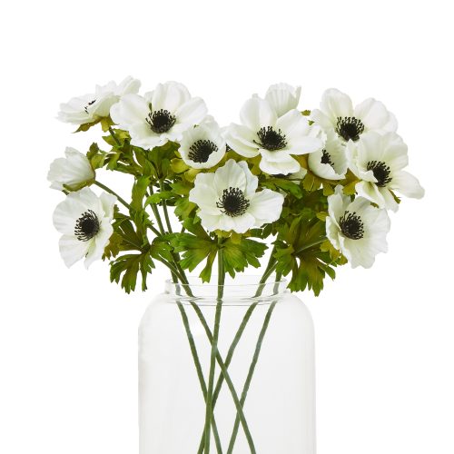 Artificial Anemone Spray, White - 56cm