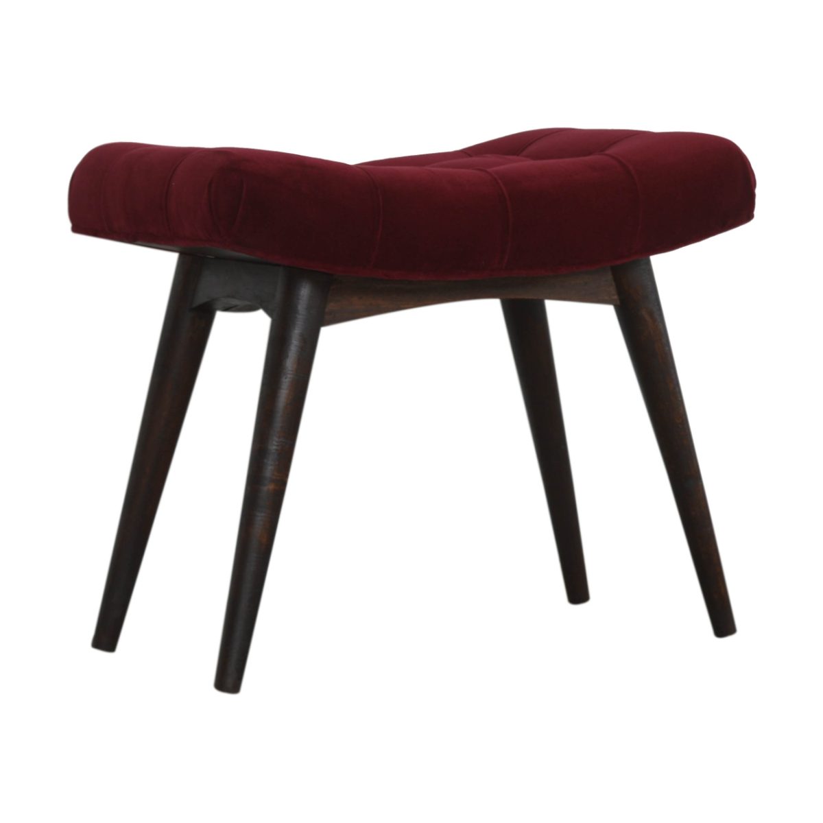 Wine Red Cotton Velvet Curved Footstool