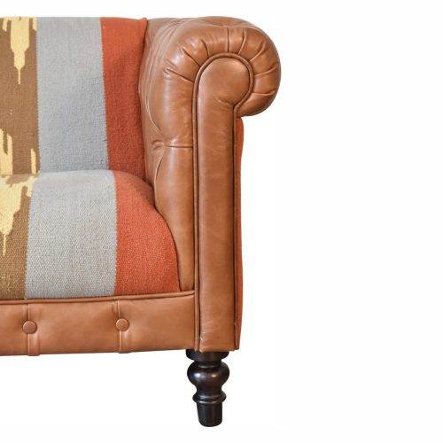 Artezzan Darwin Chesterfield Sofa 2 Seater, Tan Leather & Durrie