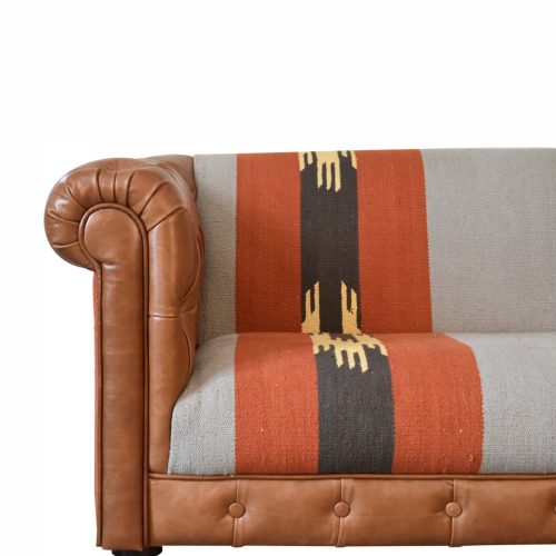 Artezzan Darwin Chesterfield Sofa 2 Seater, Tan Leather & Durrie