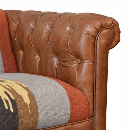 Artezzan Darwin Chesterfield Sofa 2 Seater, Tan Leather & Durrie