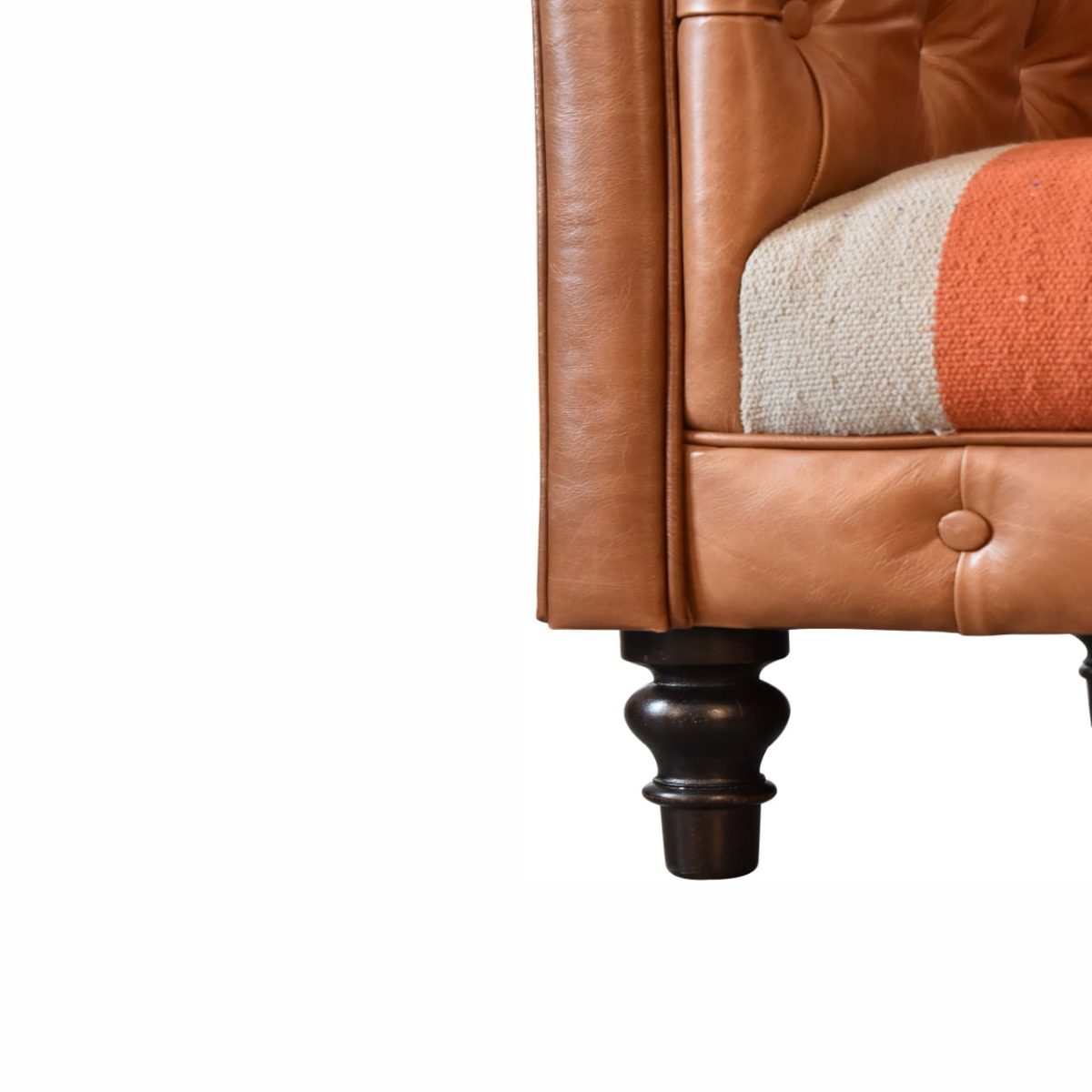 Artezzan Darwin Chesterfield Sofa 2 Seater, Tan Leather & Durrie