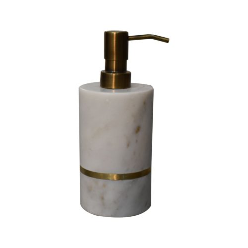 Bathroom Set, White Marble, Brass Inlay