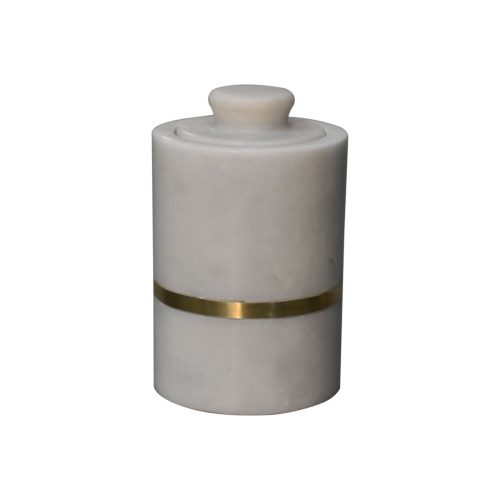 Bathroom Set, White Marble, Brass Inlay