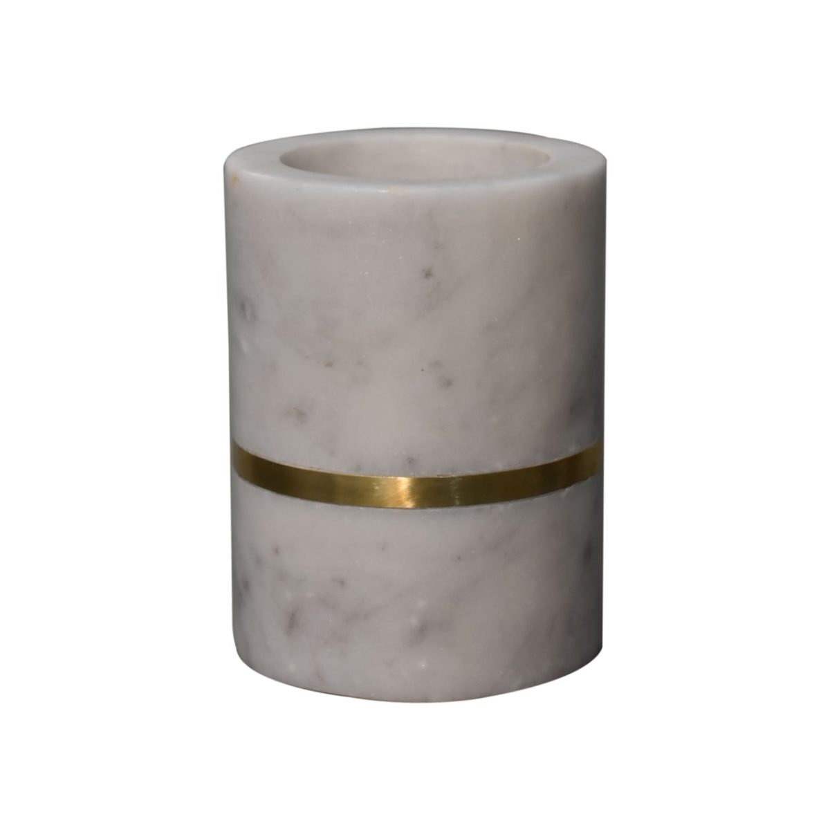 Bathroom Set, White Marble, Brass Inlay