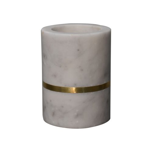 Bathroom Set, White Marble, Brass Inlay