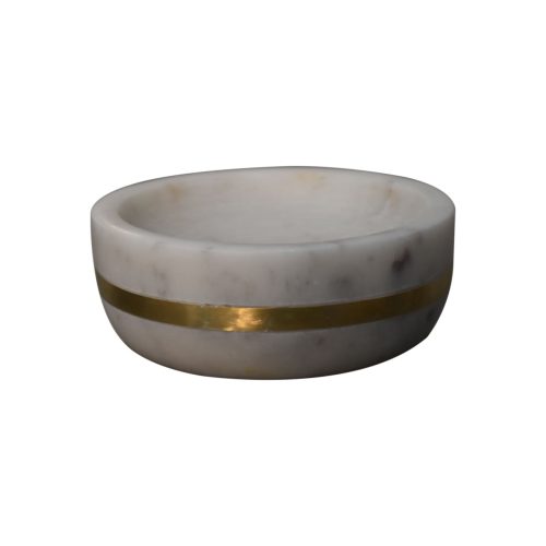 Bathroom Set, White Marble, Brass Inlay
