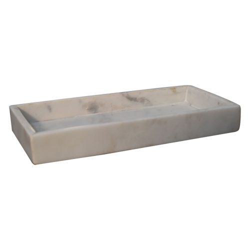 Bathroom Set, White Marble, Brass Inlay