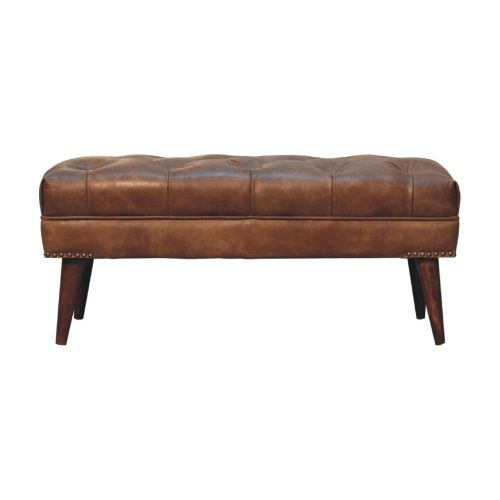 Harbour Brown Leather Footstool