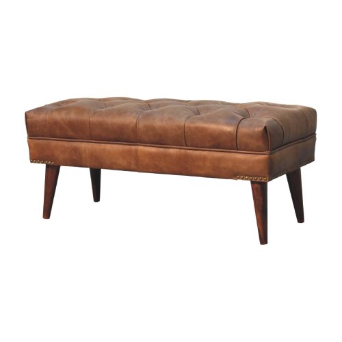 Harbour Brown Leather Footstool