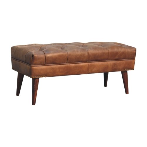 Harbour Brown Leather Footstool