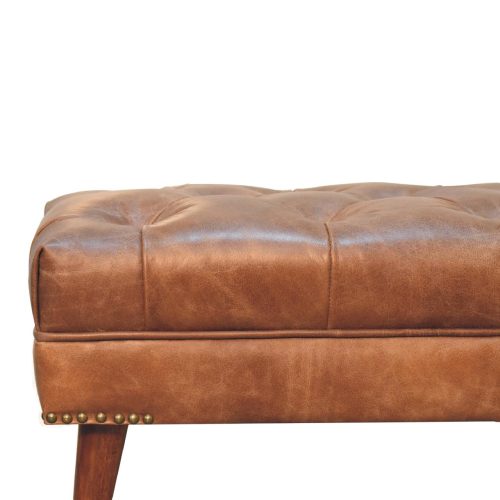 Harbour Brown Leather Footstool